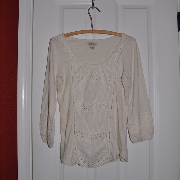 LUCKY BRAND Cream Eyelet Lace Insert Chloe Top S - Picture 5 of 8
