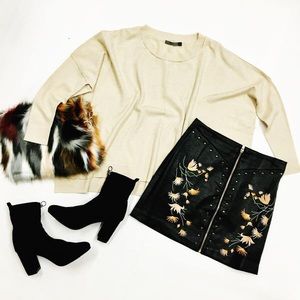 Embroidered Ellison Leather Zip Up Mini Skirt