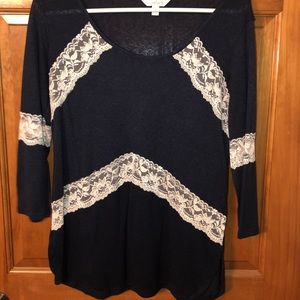 Charming Charlie quarter length navy blue shirt