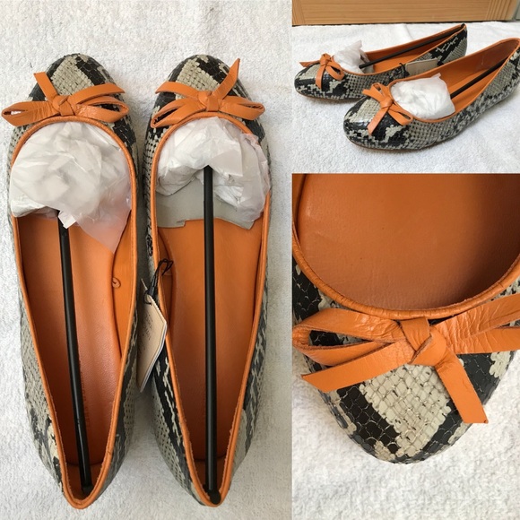 🆕 Zara Snakeskin Flats with Tan/Orange Trim - Picture 3 of 7