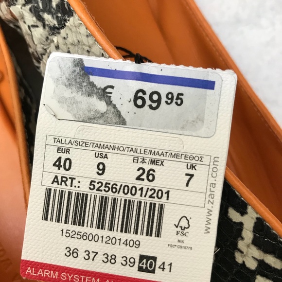 🆕 Zara Snakeskin Flats with Tan/Orange Trim - Picture 6 of 7