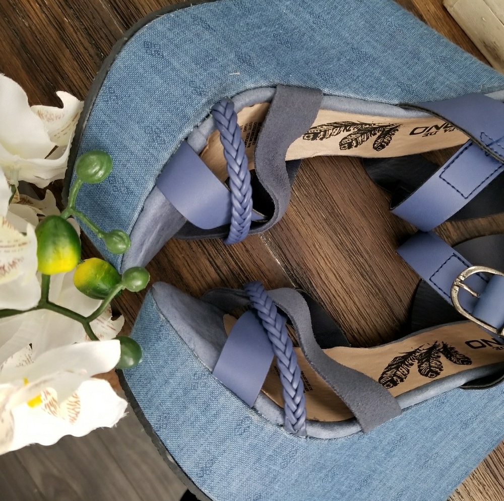 Blue denim wedges