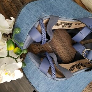Blue denim wedges