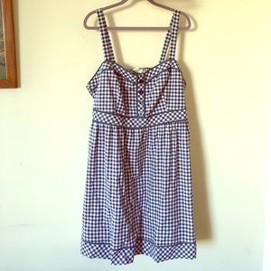 Navy Blue Gingham Dress with Smocked Back