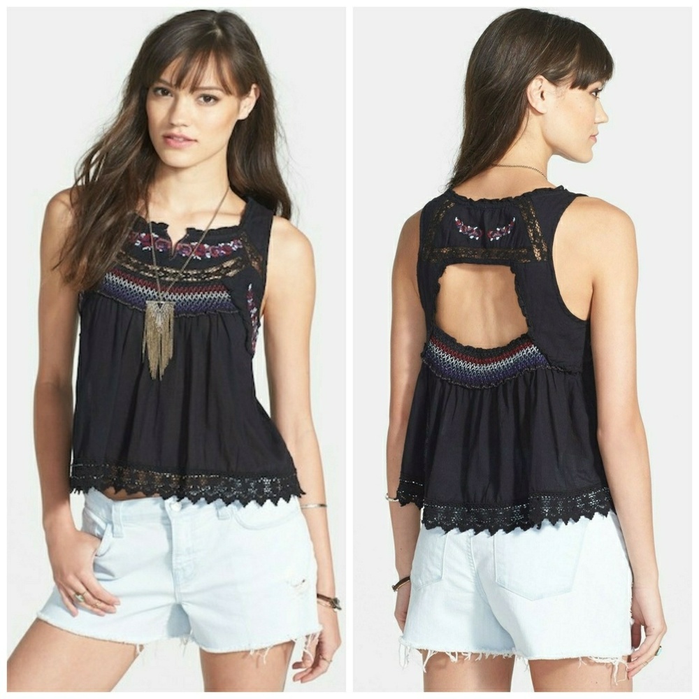 Free People Stitch Wonderland Embroidered Tank Top
