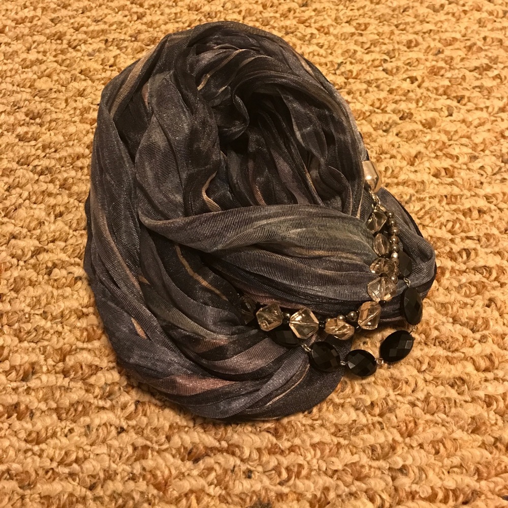 Dark multi color infinity scarf with necklace