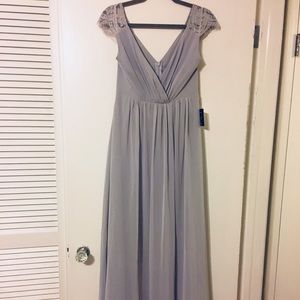Light Grey Lace Formal Bridesmaid Maxi Dress