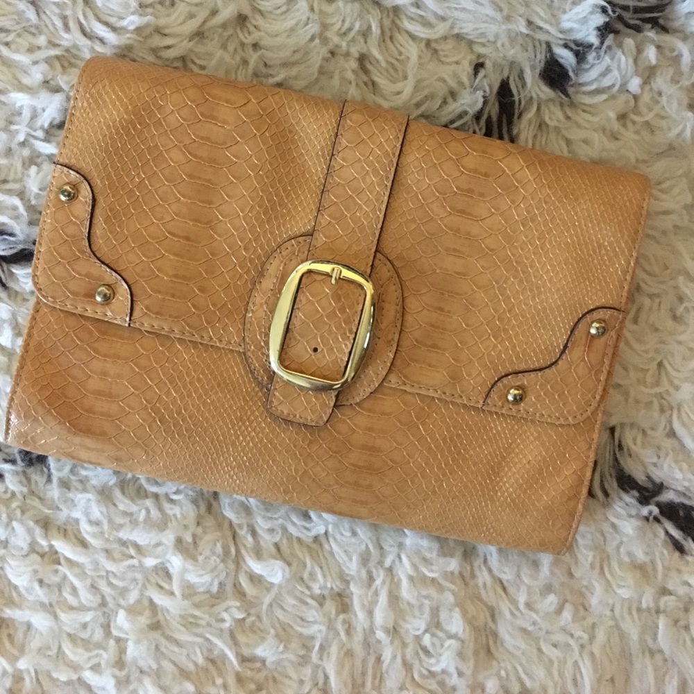 Tan envelope clutch