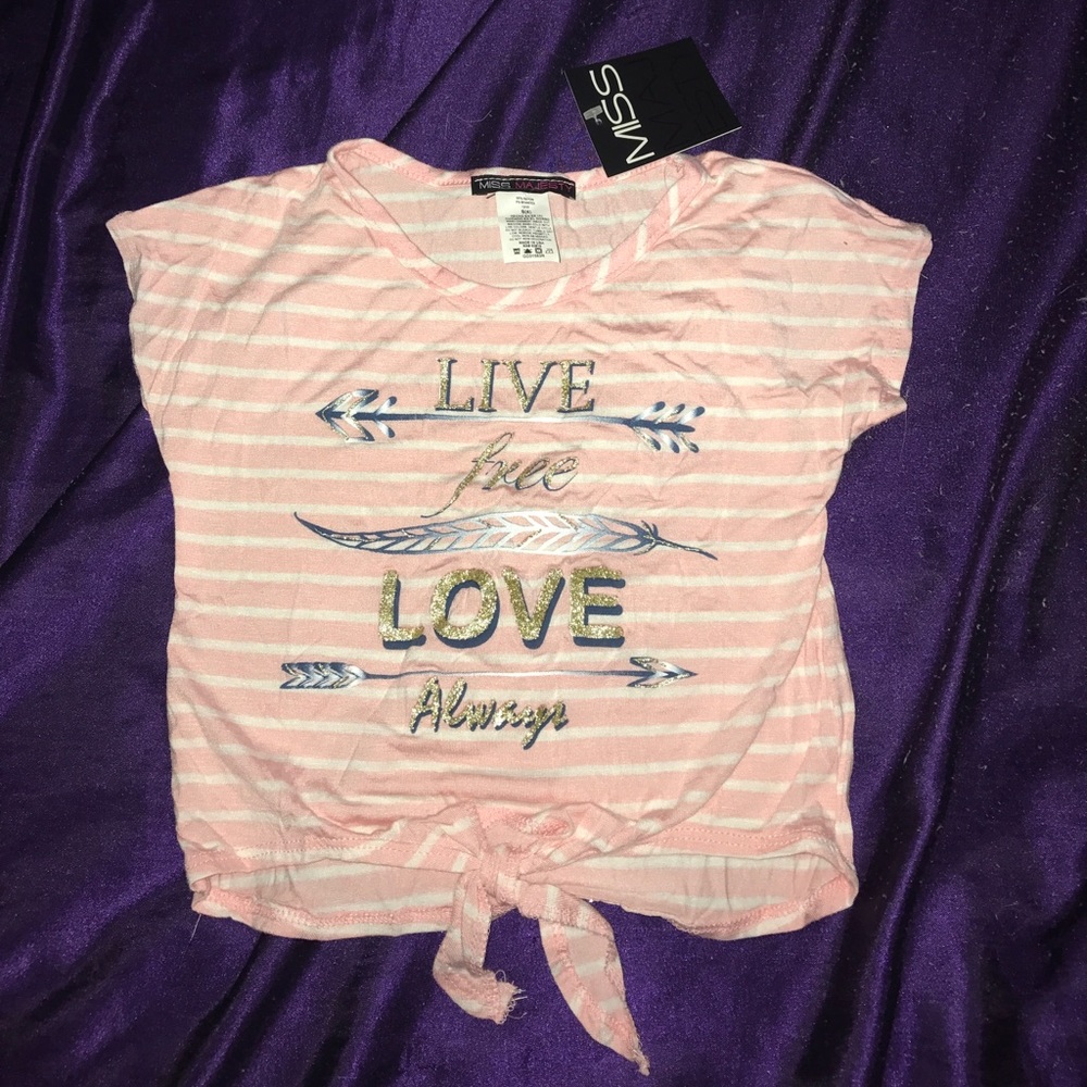 Kids belly-tie "live free love always" shirt