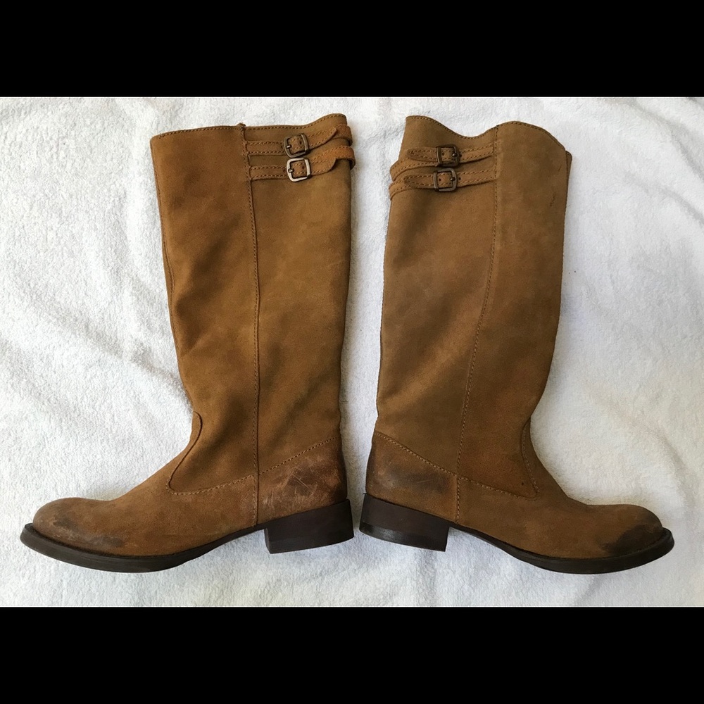 Zara Brown Suede Riding Boots Lined w/Faux Fur