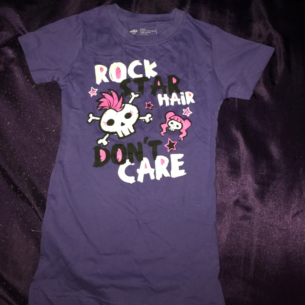 Girls purple "rock star hair don't care" shirt