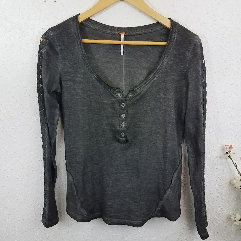 🔴SOLD🔴 Free People Shell Stitch Henley Blk Sz S - Picture 2 of 8