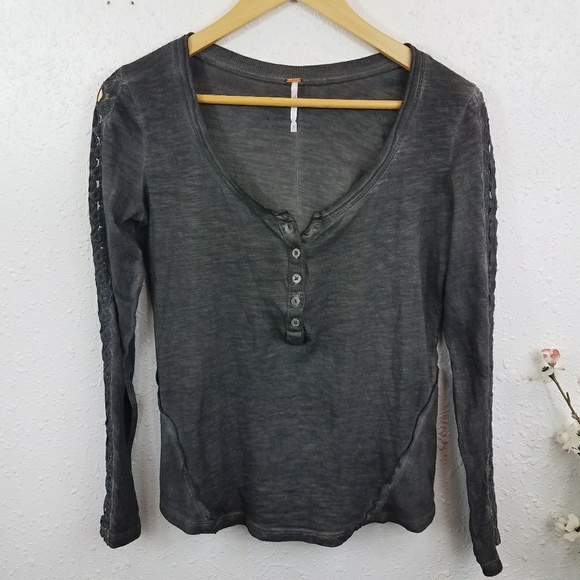 🔴SOLD🔴 Free People Shell Stitch Henley Blk Sz S - Picture 2 of 8
