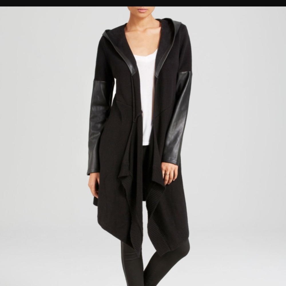 Vegan leather sleeve cardigan
