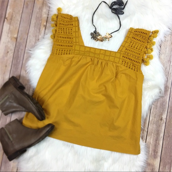 J. Crew Tops - J. Crew Eyelet Top with Tassel Trim Sunset Gold 4