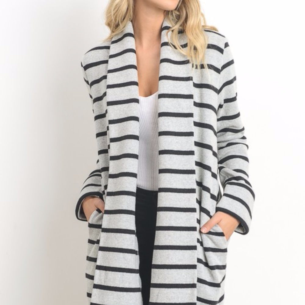NWT // Grey Striped Sweater Cardigan - Picture 3 of 6