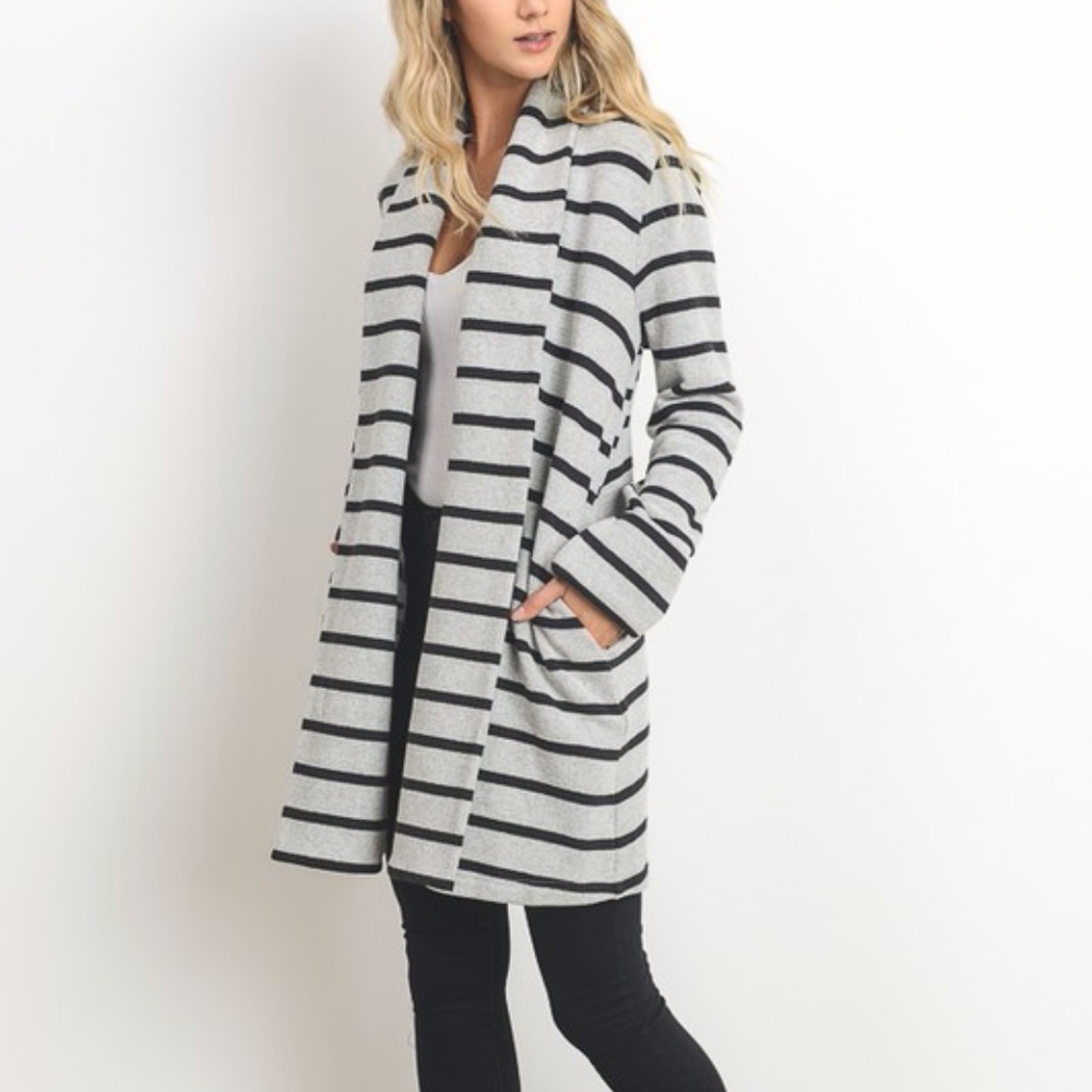 NWT // Grey Striped Sweater Cardigan - Picture 1 of 6