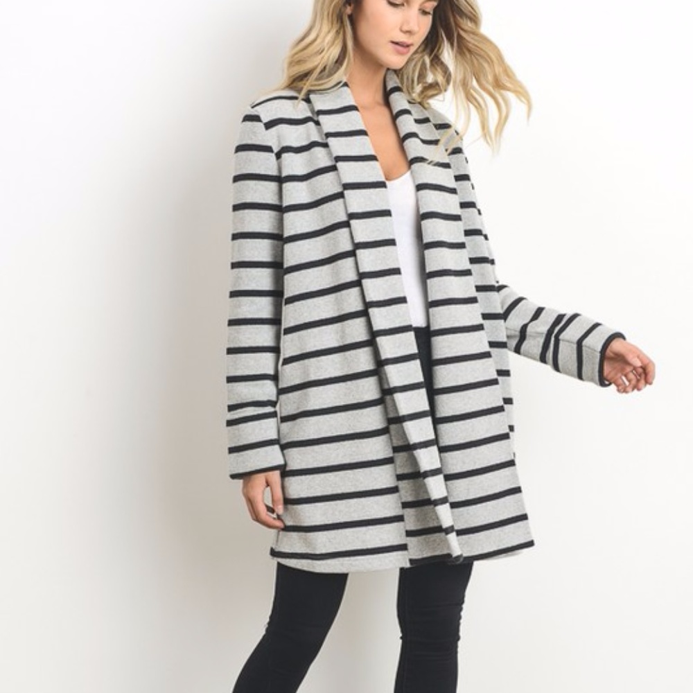 NWT // Grey Striped Sweater Cardigan - Picture 2 of 6