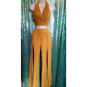 Two Piece V- neck Crop top with bottoms