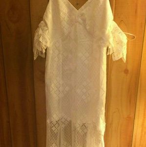 White Bohemian Lace Cold Shoulder Maxi Dress