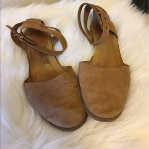 Tan Suede Franco Sarto Flats with Ankle Strap