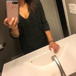 Express Green and Black Hi-Lo Knit Sweater