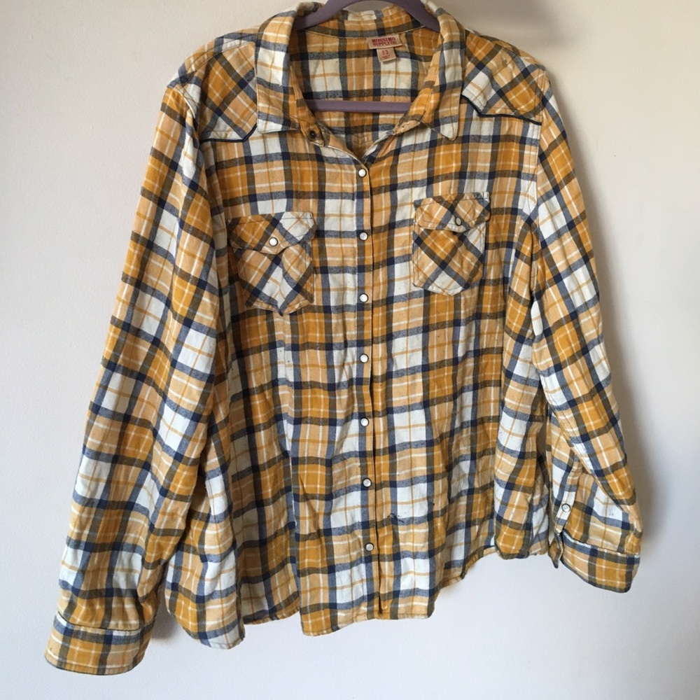 Yellow and Navy Flannel Western Long Sleeve Shirt