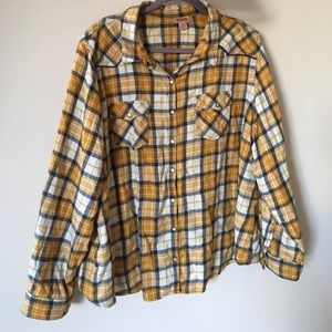 Yellow and Navy Flannel Western Long Sleeve Shirt