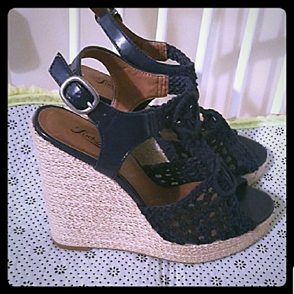 Lucky Brand Crocheted Navy Wedges/Espadrilles