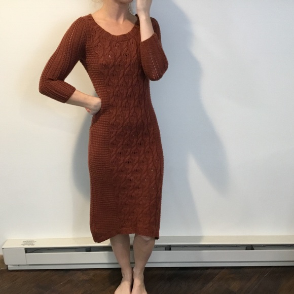Anthropologie Dresses & Skirts - Sparrow Rusty Orange Cable Knit Wool Midi Dress