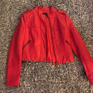 Red faux leather jacket