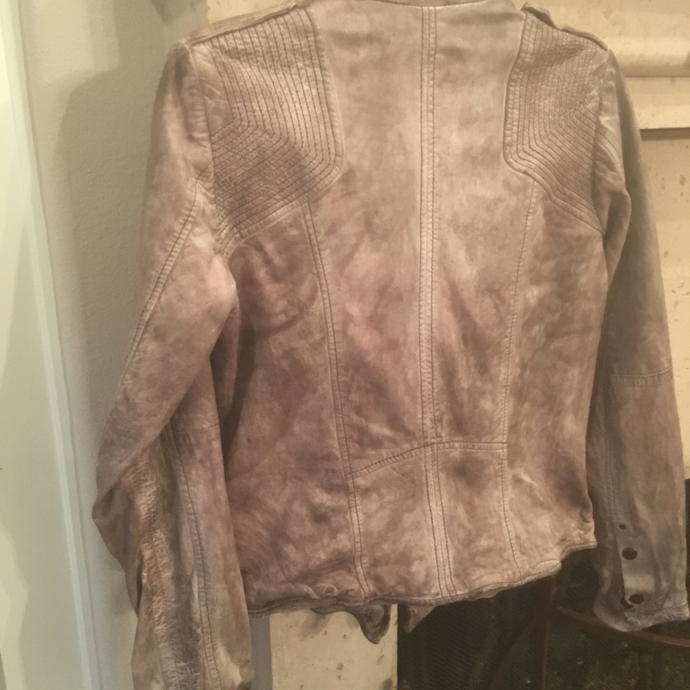 Free People Grey Leather Bomber Jacket- size 6