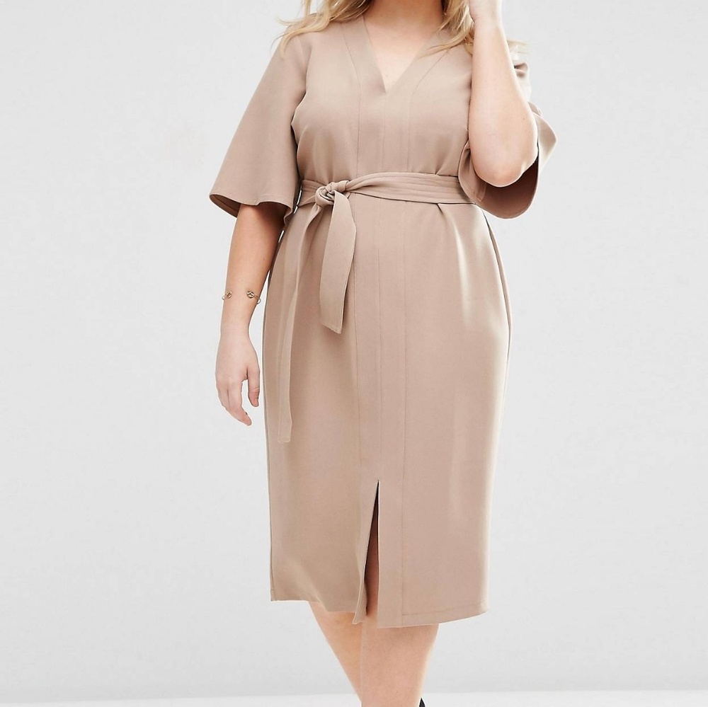 V neck tie waist dress