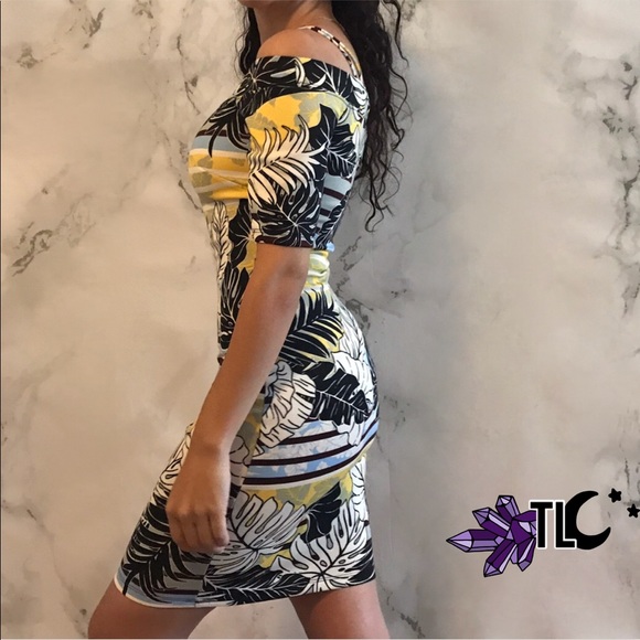 H&M tropical stripes off shoulder bodycon dress - Picture 4 of 4