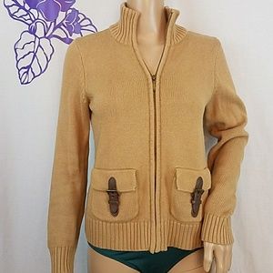 Chaps tan zipper front cardigan.              0169