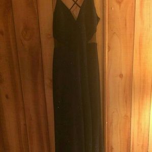 Low back navy blue sparkle floor length dress