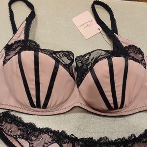 Pink and black lightly lined bra.