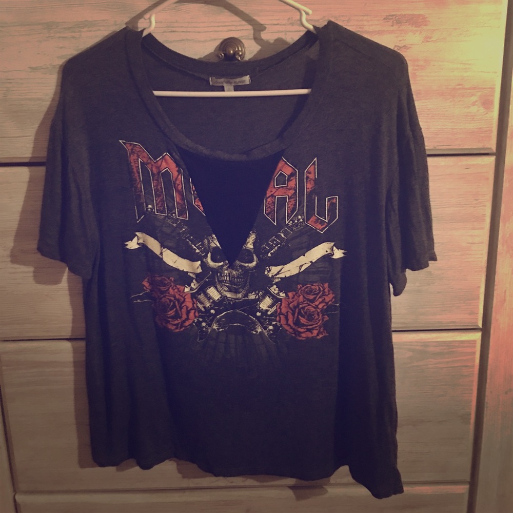 Grey metal tee with sheer piece