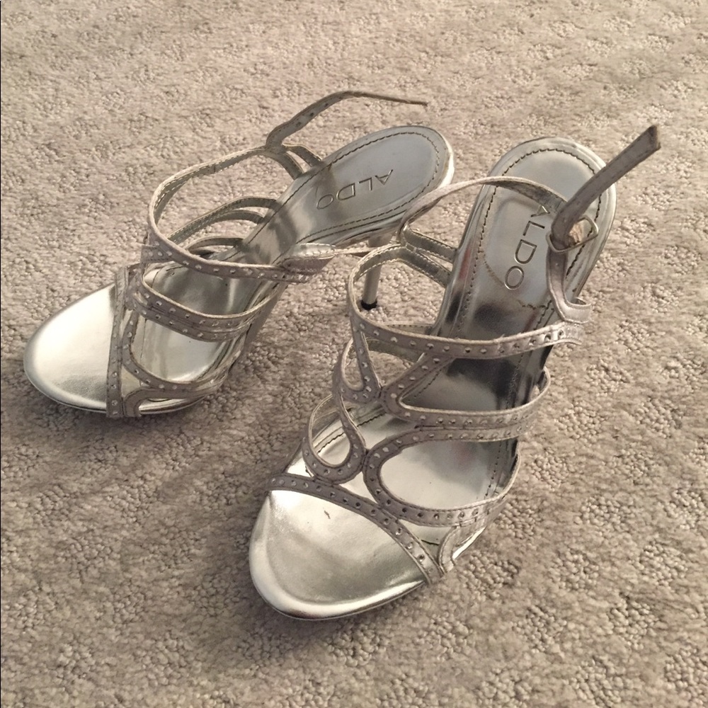 Silver Aldo strappy sandal heels with jewels