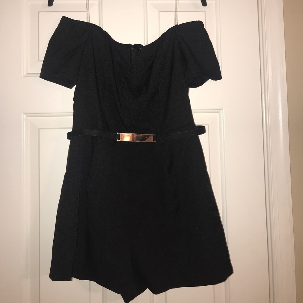Black Romper with Gold Detailed Belt—NEVER WORN.