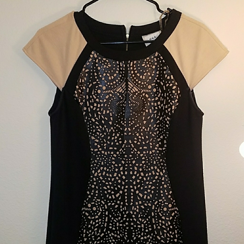 ECI Black and Beige Leather Pattern Dress
