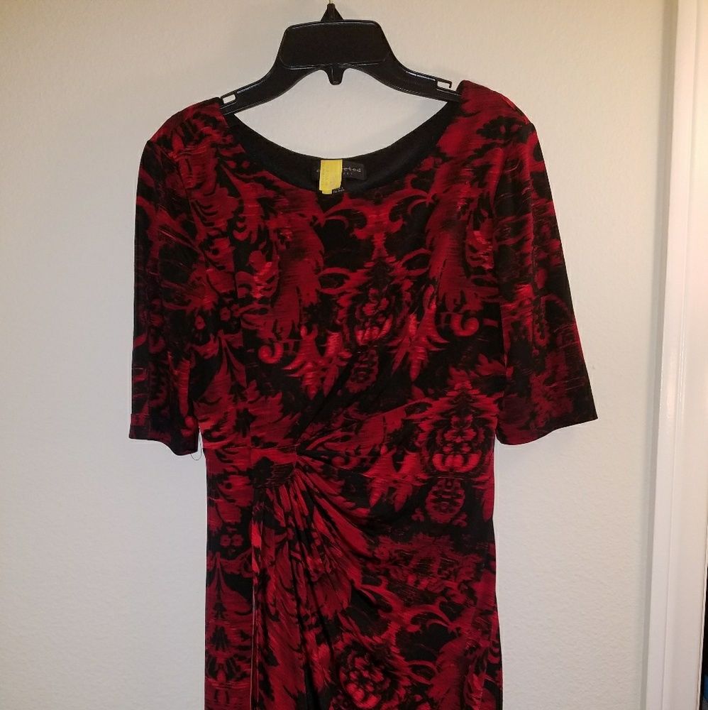 Red and Black Faux Wrap Dress