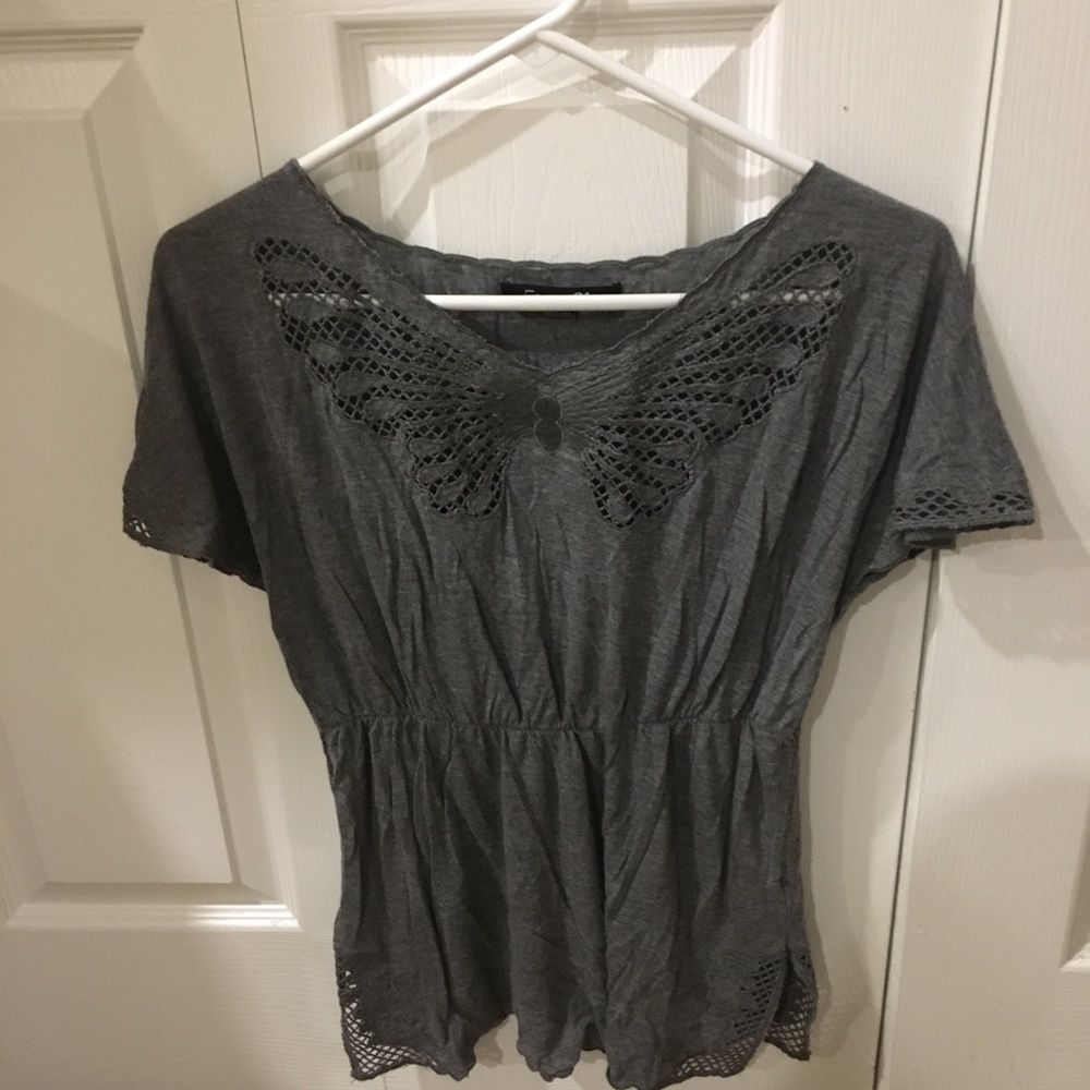 Grey top with butterfly detail