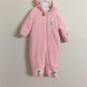 Little Wonders fuzzy pink footed&hooded outwear