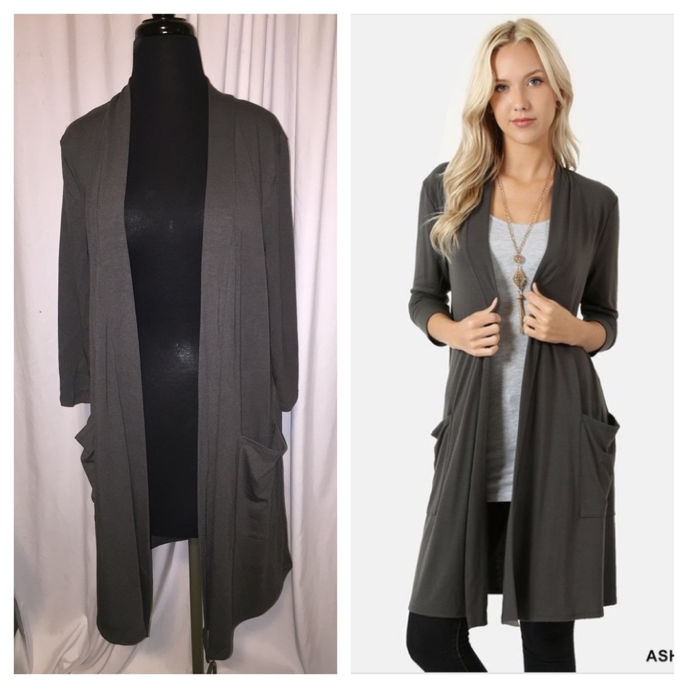Ash grey cardigan pockets flows beautifully New