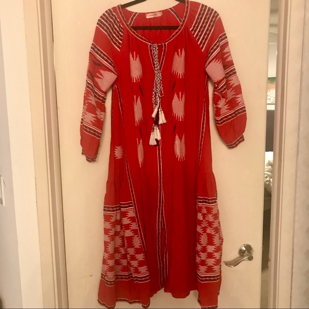 Red embroidered Ukrainian dress M L