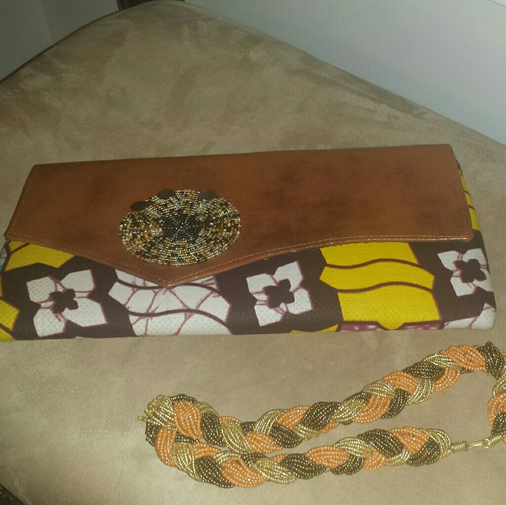 African print clutch & Beaded necklace