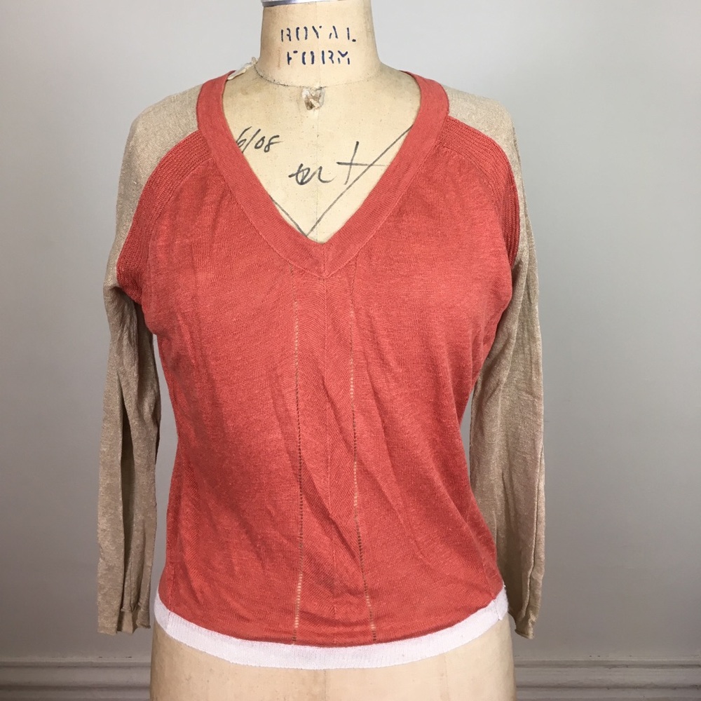 Duffy Linen V Neck Raglan Sleeve Sweater