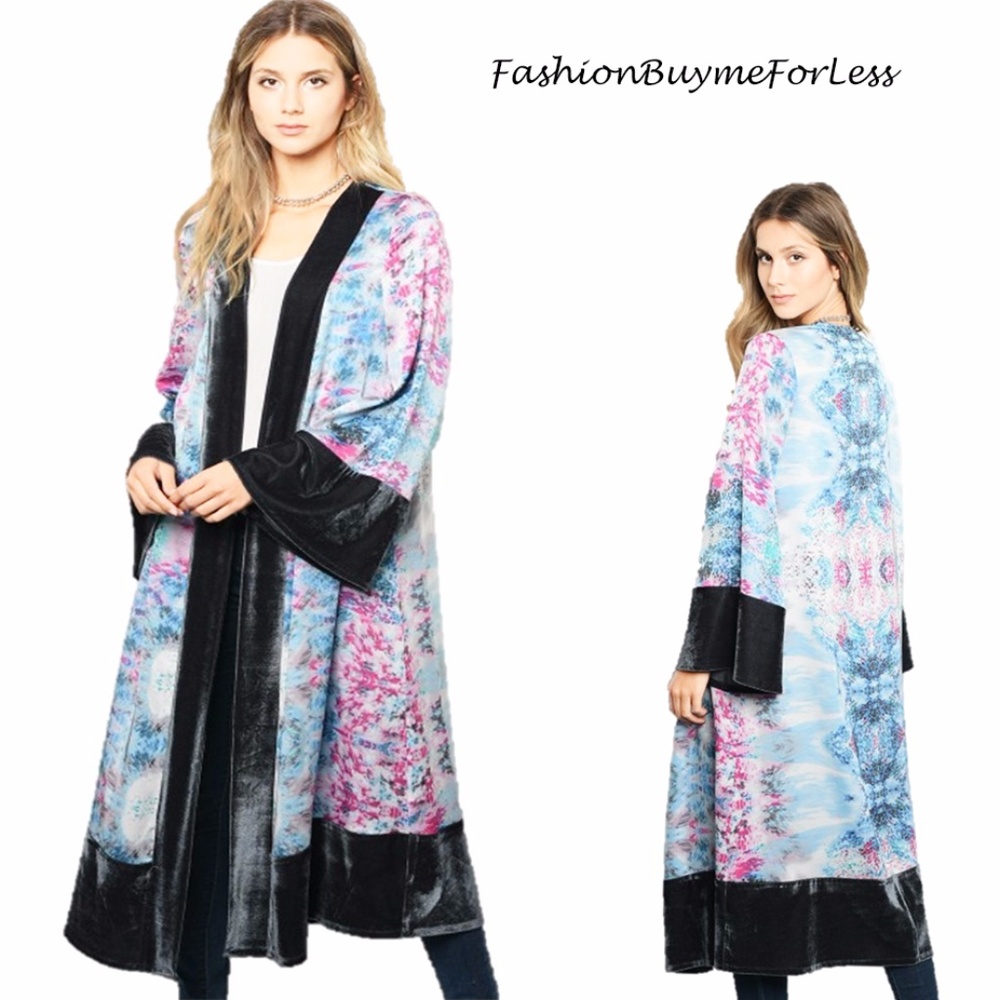 Faux Silk Bell Sleeve Oversized Velvet Cardigan