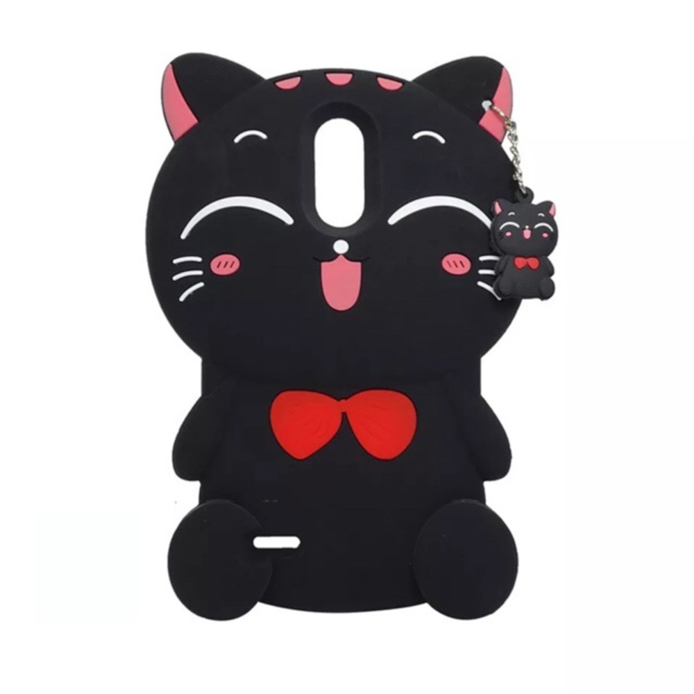 BLACK LUCKY CAT Silicone Samsung Mega 6.3 CASE